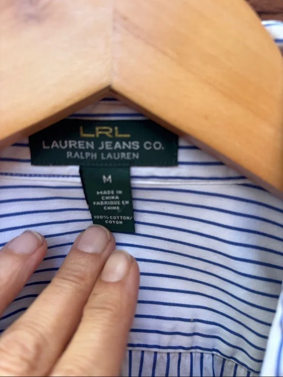 Ralph Lauren Striped Button-Down Shirt in White and Navy - Picture 2 of 3